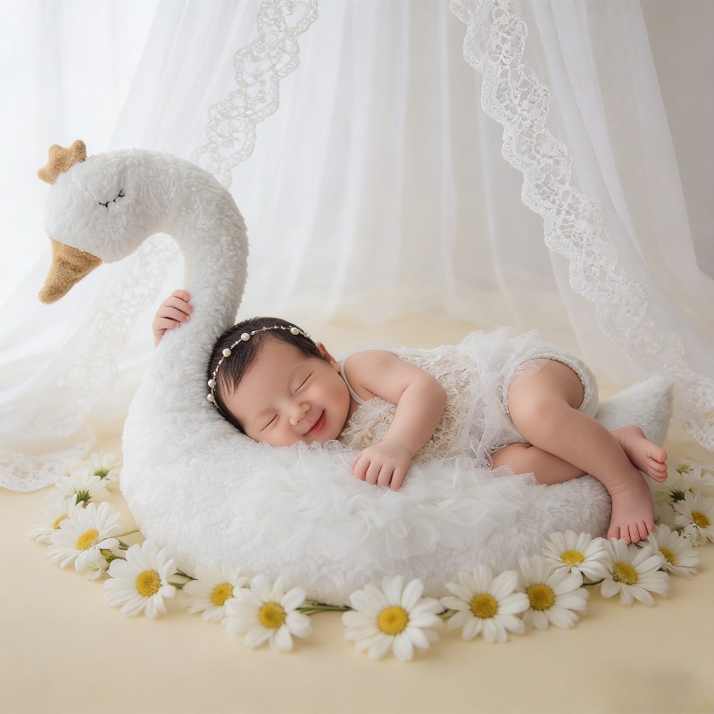 Photography Of The Day - Neugeborenen-Fotografie-Requisite Schwan-Spitzen-Outfit-Set für Baby-Fotoshooting 100-Tage-Studio-Sitzung
