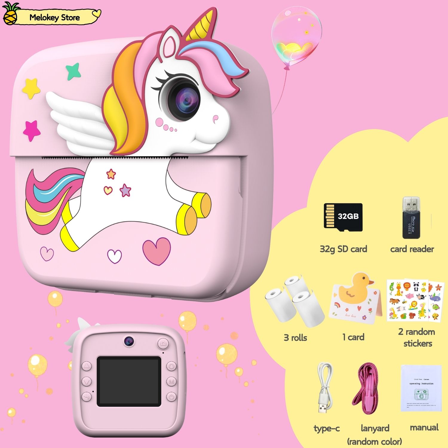 Photography Game - Kinder-Fotokamera-Drucker mit Spiel, niedliche rosa Mini-Digital-Video-Kamera