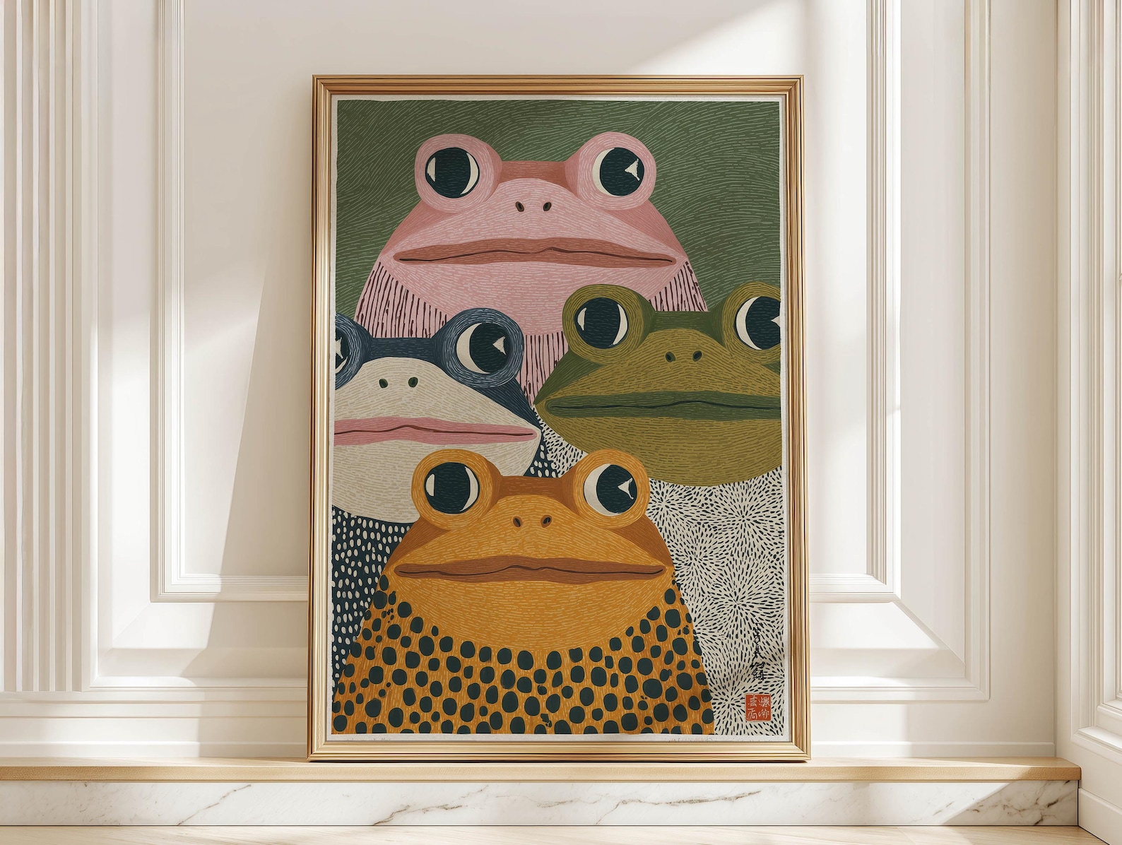 Photography Pose - Moderner japanischer Frosch-Kunstdruck – ungerahmtes abstraktes