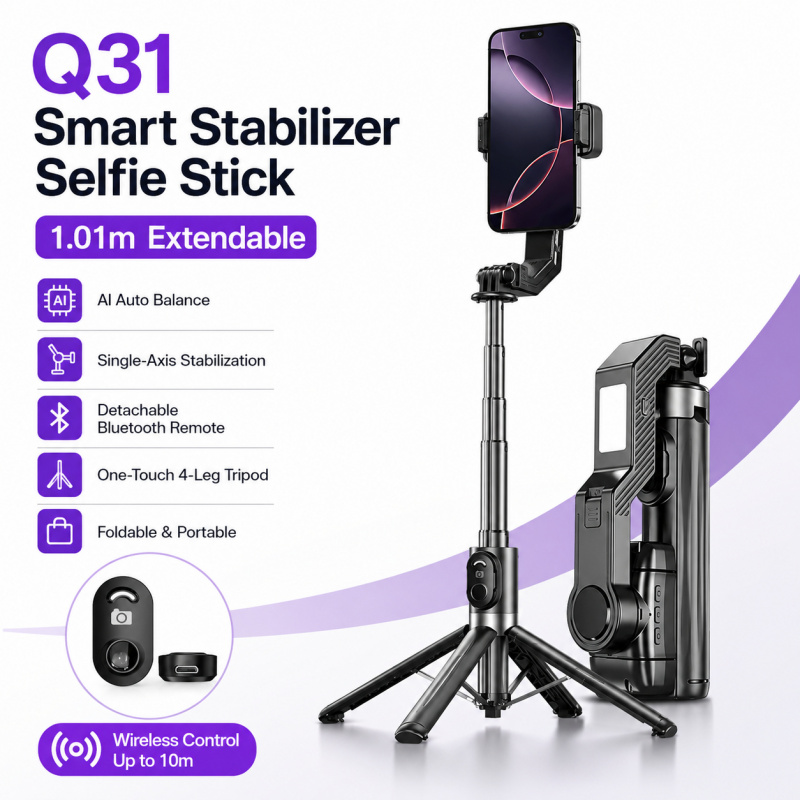 Photography Blog - Einachsiger Smartphone-Gimbal-Stabilisator, Anti-Shake Ausziehbarer Bluetooth-Selfie-Stick Stativ