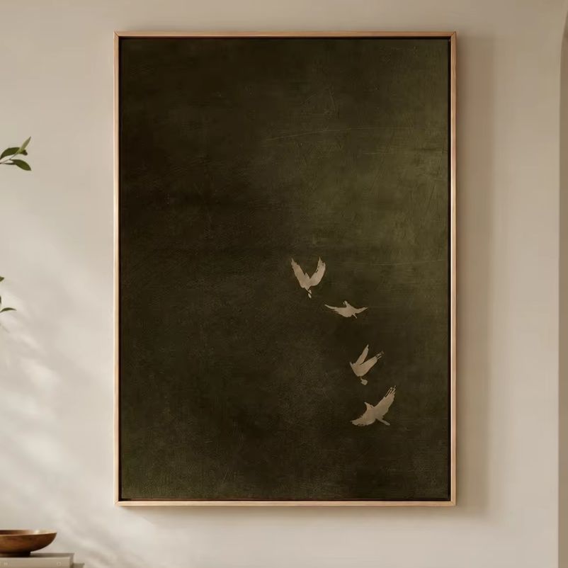 Olivgrüne Vogel-Leinwandkunst, – Photography Pose Bewertung und Preis
