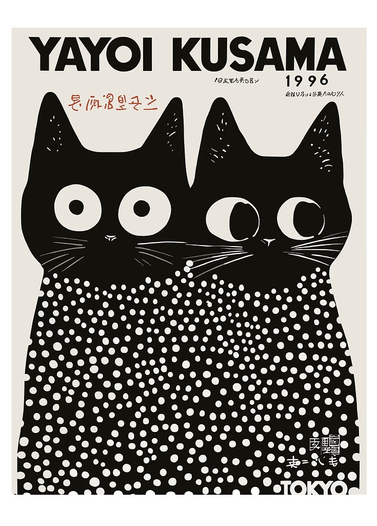 Yayoi Kusama Black Cats Series – Photography Pose Bewertung und Preis